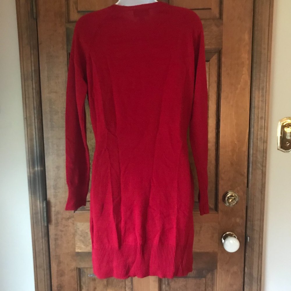 By & By Red Long Sleeve Sweater Dress w/Crisscross Shoestring Accents Large - Picture 9 of 12